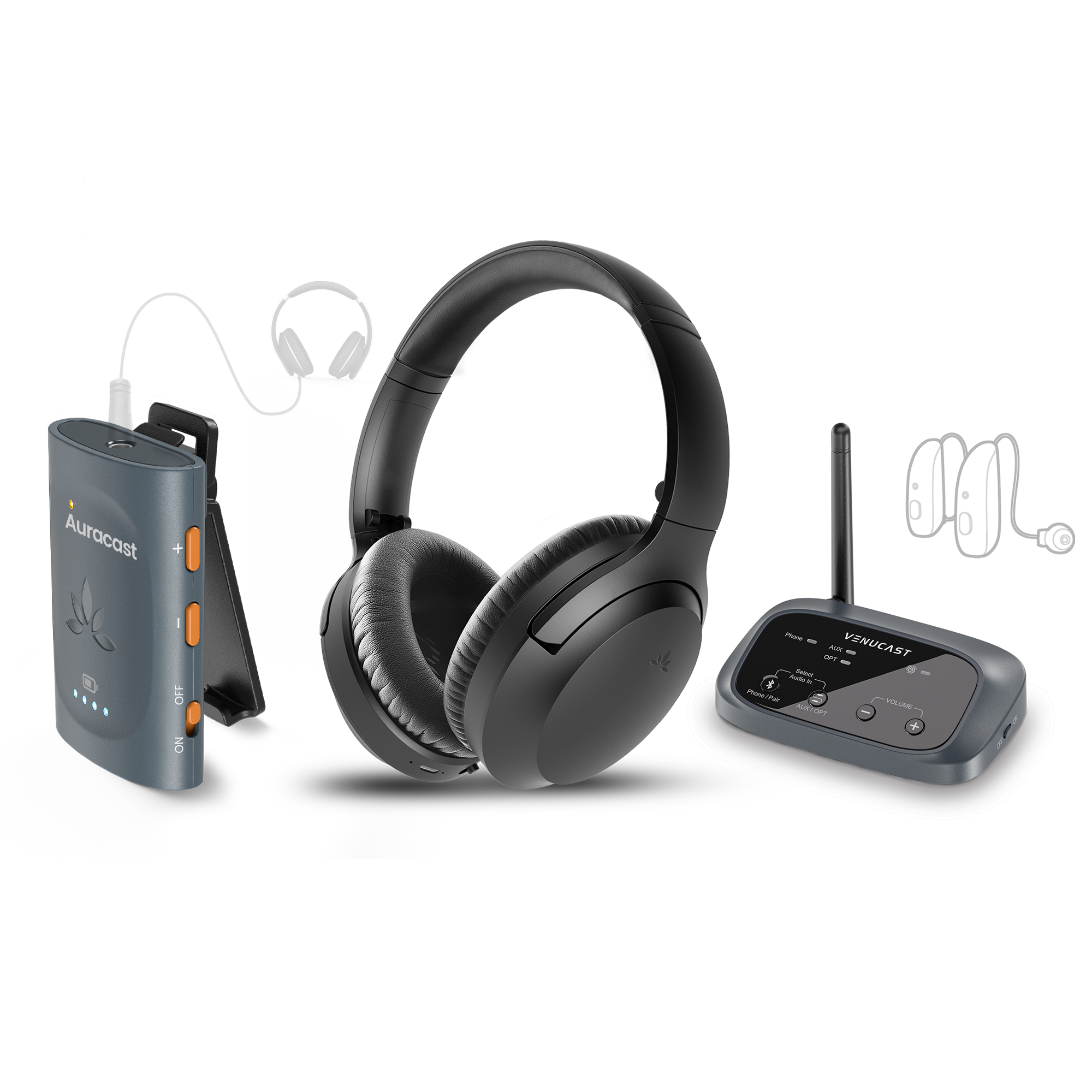 AuraPlex X2 Auracast Group 1 Oasis Aura Transmitter & 1 Auraclip & 1 Aria Aura) Listening Kit. Supports venue receivers, compatible hearing aids & wireless headphones.