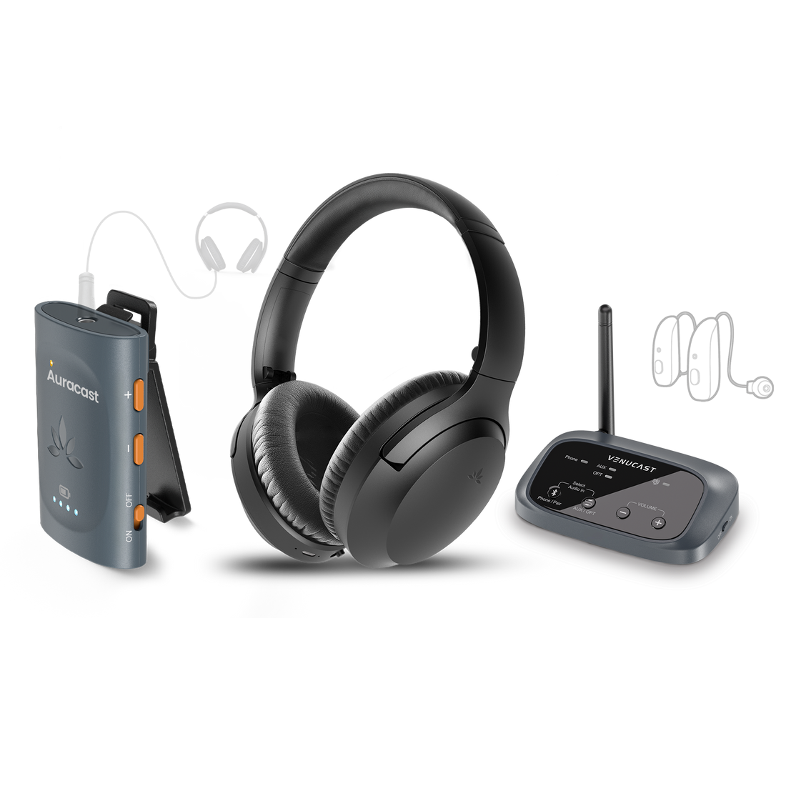 AuraPlex X2 Auracast Group 1 Oasis Aura Transmitter & 1 Auraclip & 1 Aria Aura) Listening Kit . Compatible with Auracast hearing aids, wireless headphones, and receivers.
