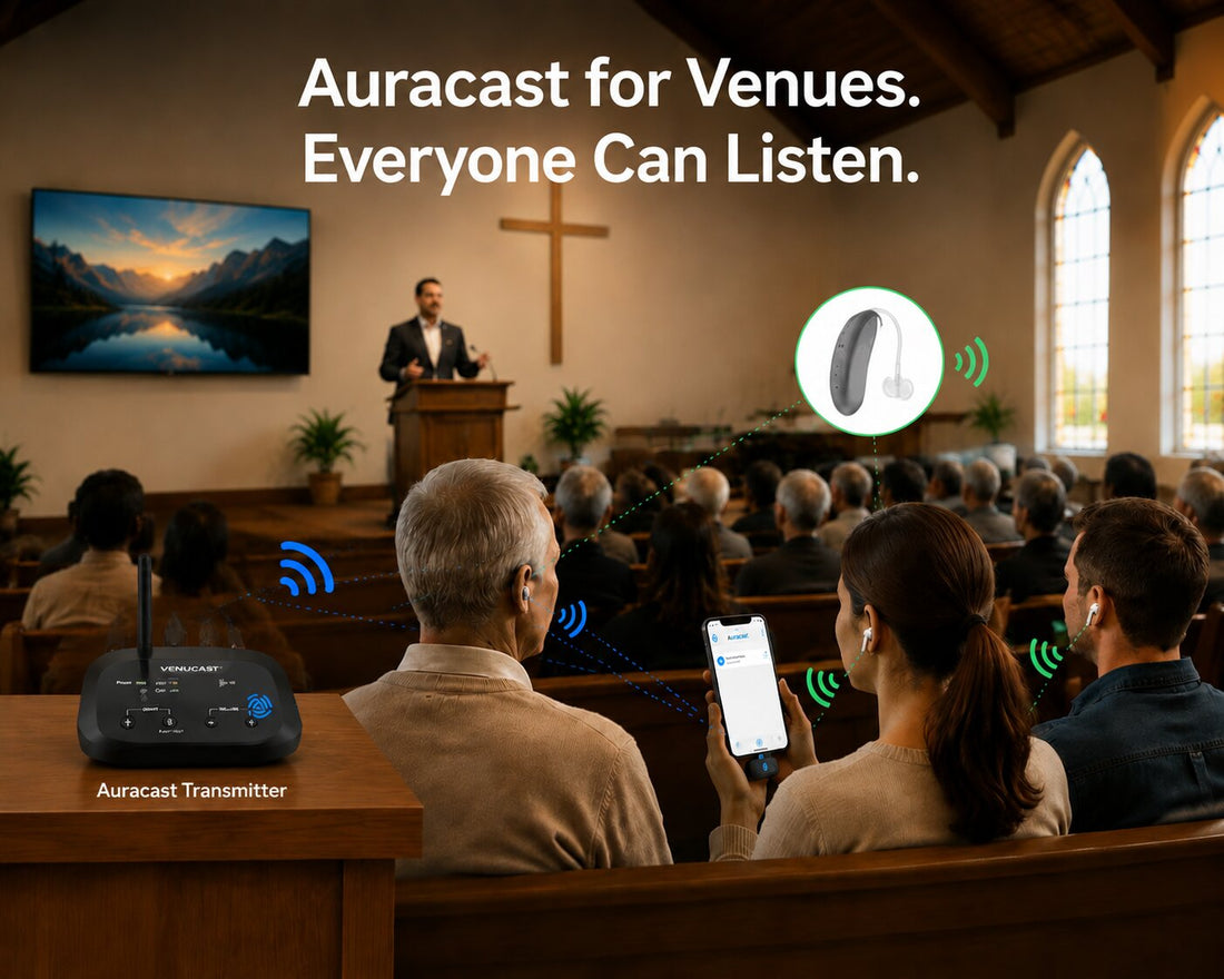 Auracast USB-C phone Receivers for assistive listening, join auracast broadcasts for churches, classrooms, tours, and training.