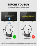 Loop Auracast TV Earbuds with clear dialogue and easy charging dock, compatible with Bluetooth TVs and devices, or non-Bluetooth TVs choose AuraLoop with transmitter dock.