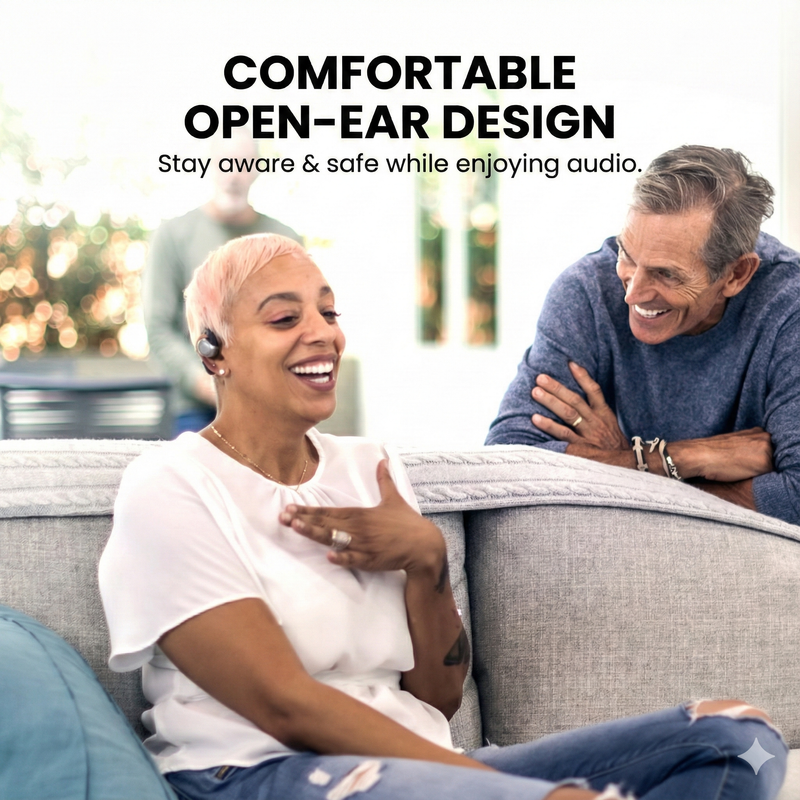 Pebble Aura Open-Ear Auracast TV Earbuds, stay aware of your surroundings while enjoying audio for a safe and comfortable listening experience.