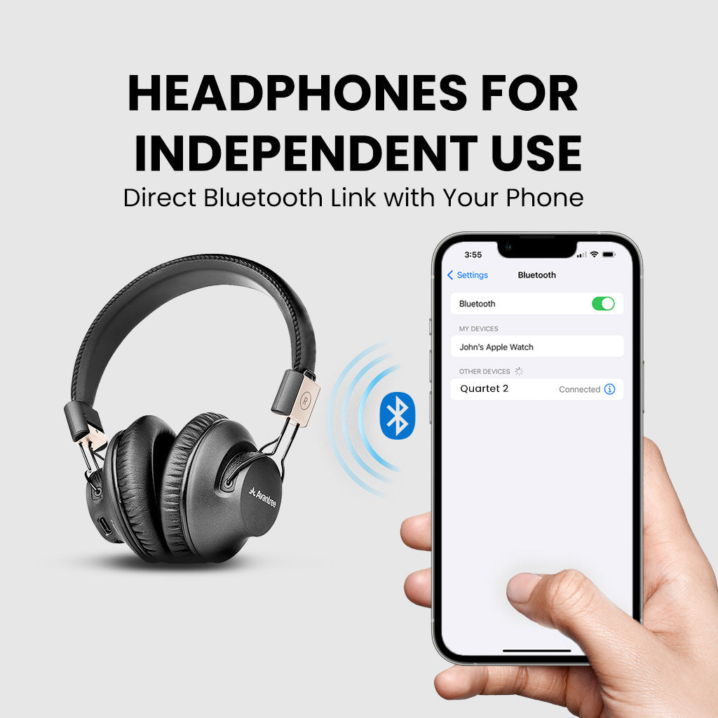 Quartet-Extra additional pair of 2.4G wireless headphones for Quartet, Duet, and Audiplex, with bluetooth mode for direct phone pairing.