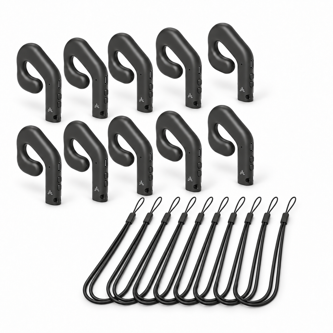 10 AudiTour open-ear receivers bundled with 10 lanyards