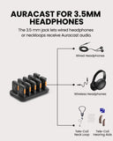 AuraView 10-Pack Auracast Receiver with OLED display, support for 3.5mm wired headphones, wireless headphones, and auracast telecoil neck loops