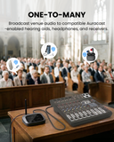 Oasis Aura
Auracast transmitter for Church, Public events and home TV setups.
s treams audio to Auracast-enabled hearing aids or device for clearer speech at personal volume.