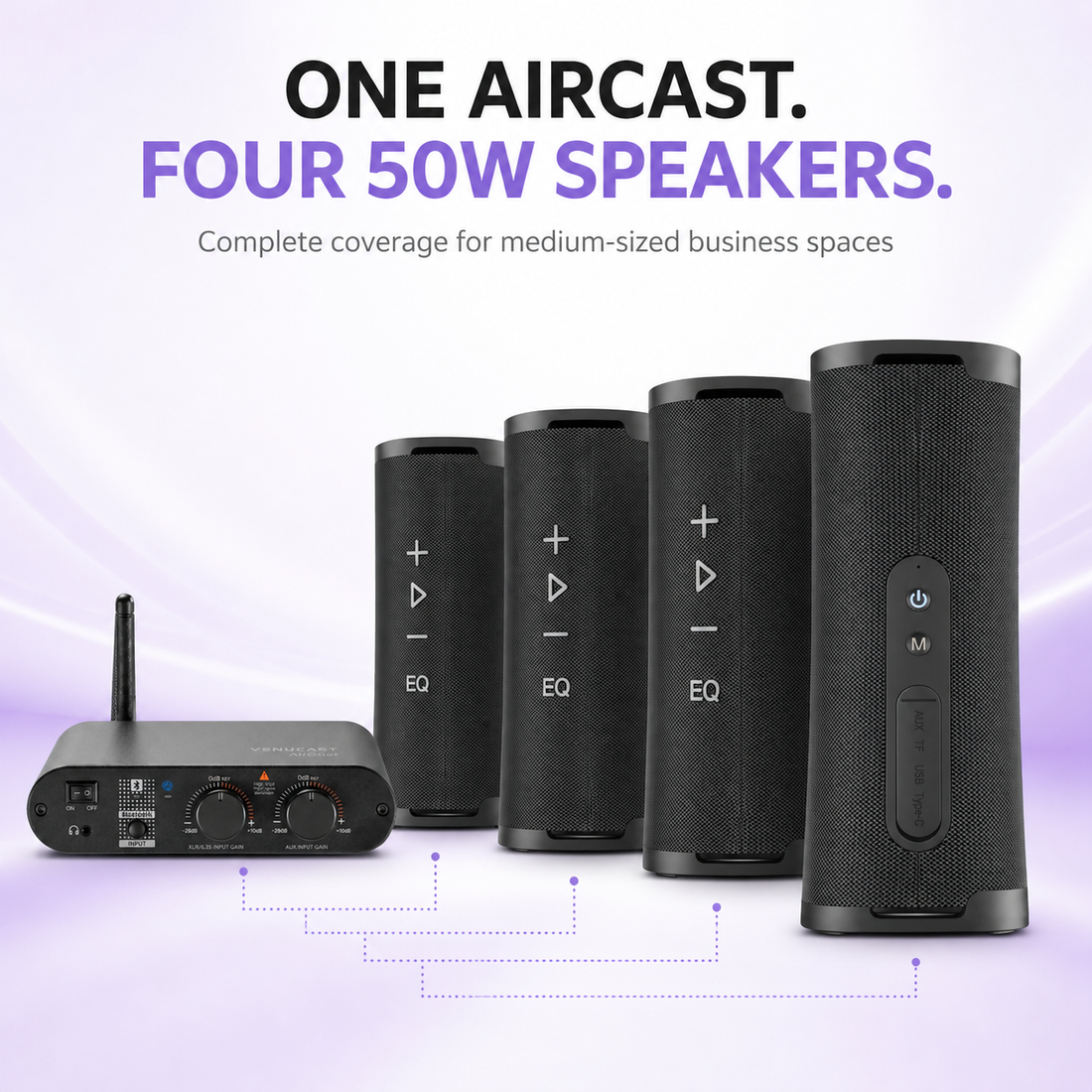 Harmony A4 system with one AirCast and four 50W speakers