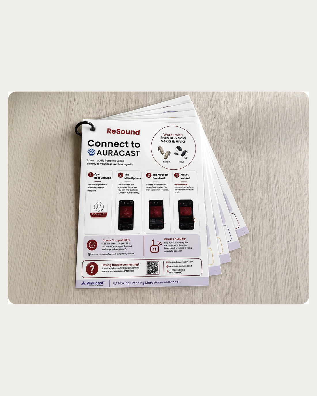 Venue Deployment Pack hearing aid connection guide cards