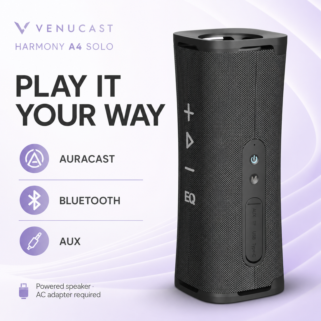 Harmony A4 Solo Auracast Bluetooth and AUX playback options