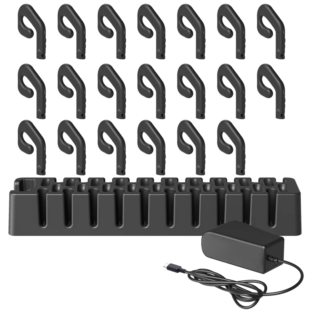 20 AudiTour open-ear receivers with charging dock and power adapter