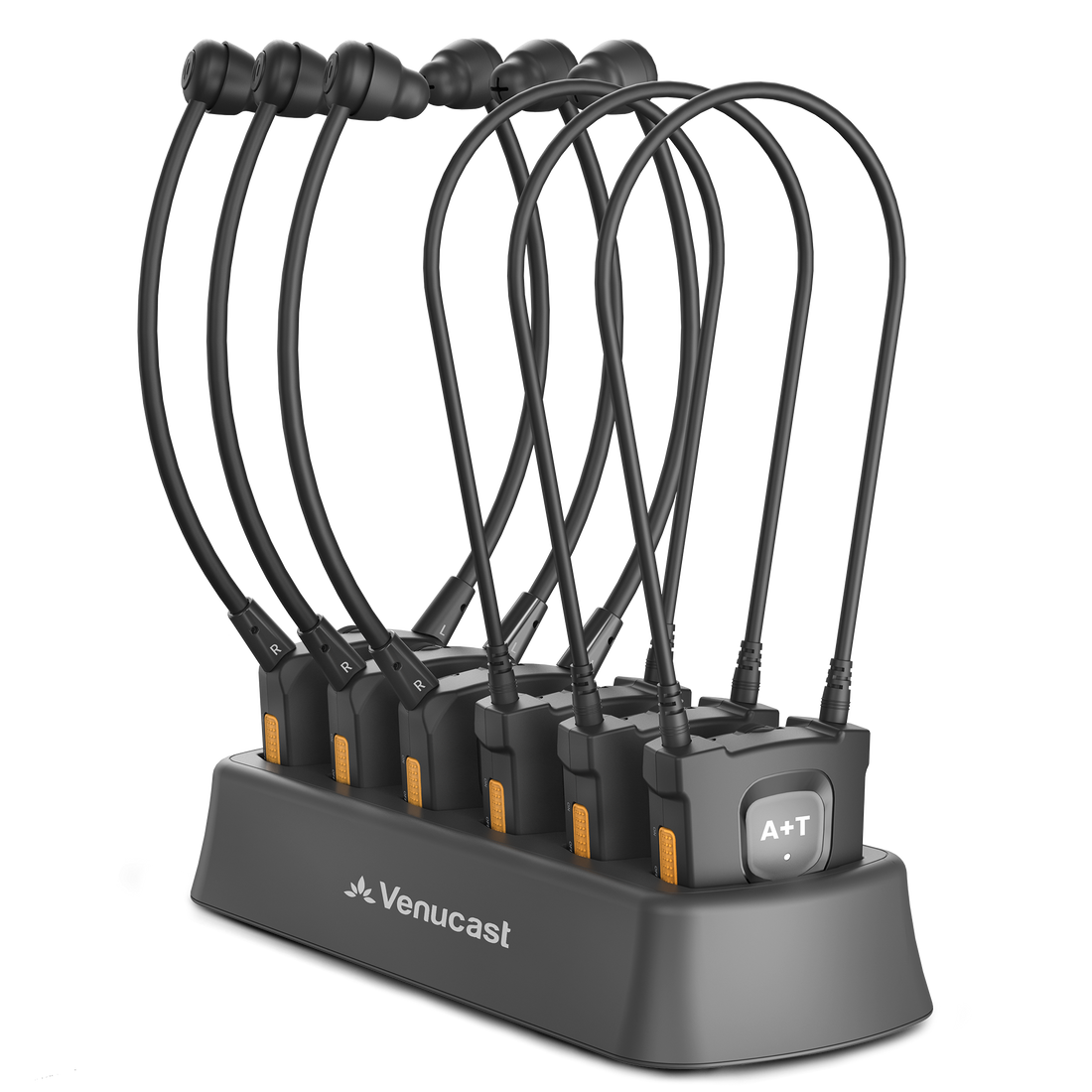 39091 Auracast Assistive Listening Kit for Churches & Public Venues, 3 AuraCoil Auracast Receivers + 3 Auraband Auracast Earbuds, Charging Dock Included