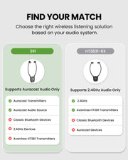AuraBand-RX Auracast Wireless Earbuds for Church & Assistive Listening, supports Auracast transmitters and broadcasts only; not compatible with Bluetooth, 2.4GHz, and Auracast 