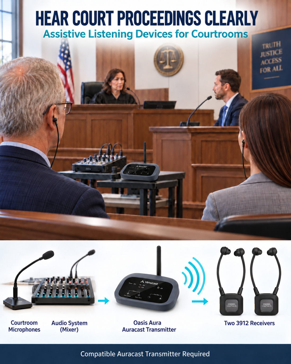 AuraBand 2-Pack Auracast Assistive Listening Receivers with Charging Dock