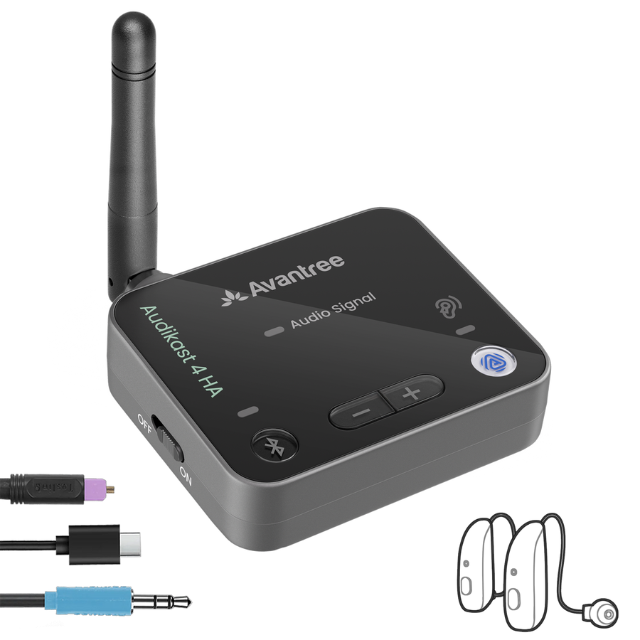 Audikast 4HA Auracast transmitter for an audiology clinic TV demonstration