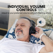 Quartet 2 2.4G Wireless Group Listening Headphones for TV and events with independent volume control for personalized listening levels.