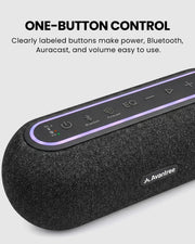 Harmony A2 Auracast Multi-Room Venue Speaker System with Enhanced Sound with clearly buttons for Bluetooth and Auracast switching, and easy volume control.
