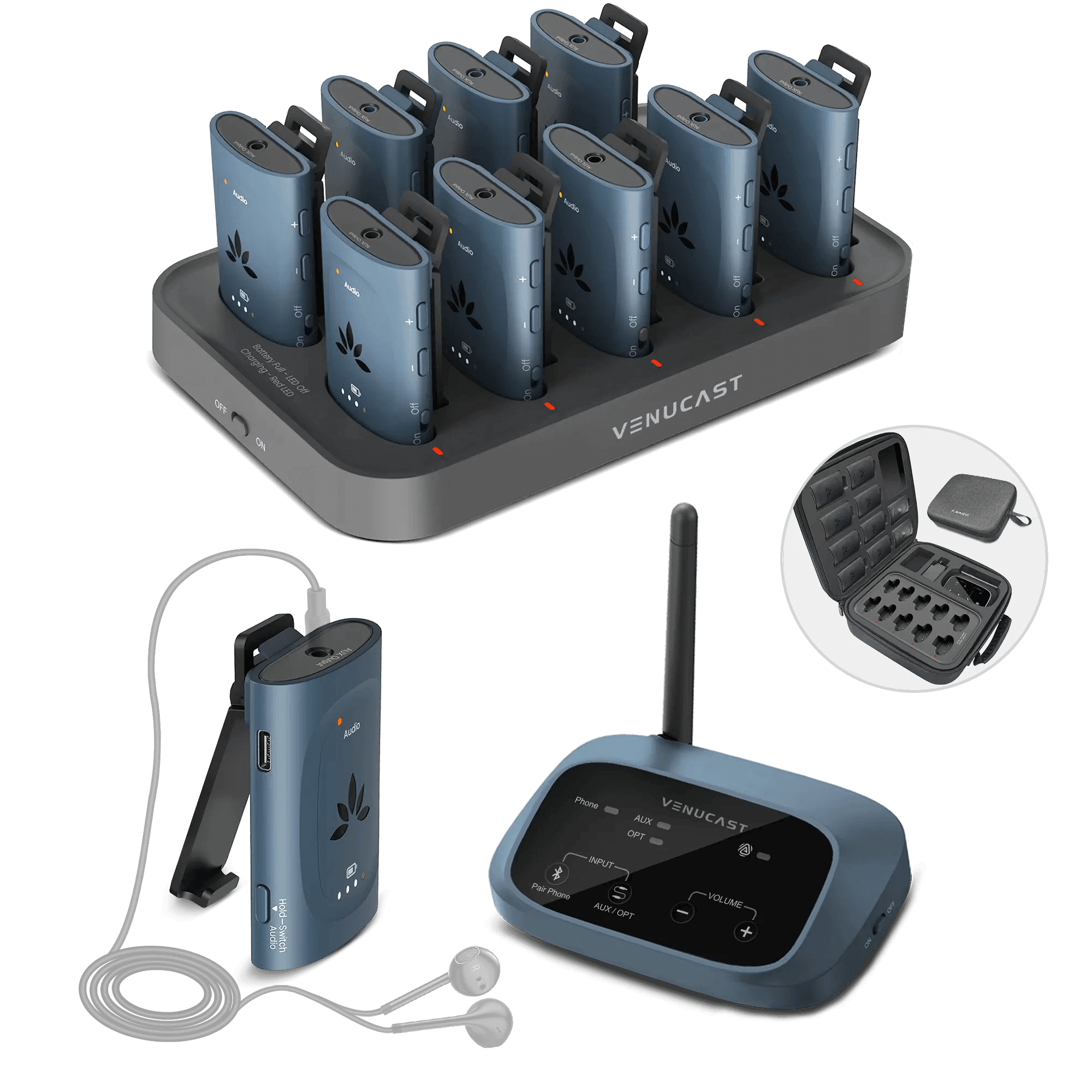 AuraPlex MX: Auracast Group (10) Listening Kit w/ Charging Dock