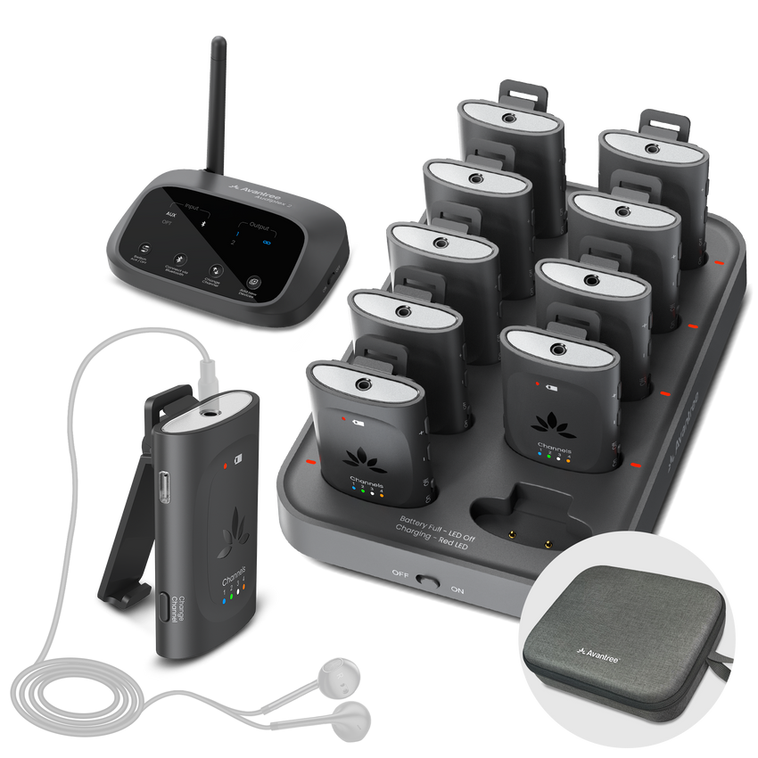 Audiplex MX multi-receiver assistive listening system with charging dock