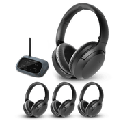 AuraPlex H4 Auracast Venue Transmitter for small venues, training sessions, and group listening. All-in-one Auracast system with transmitter + 3 headphones