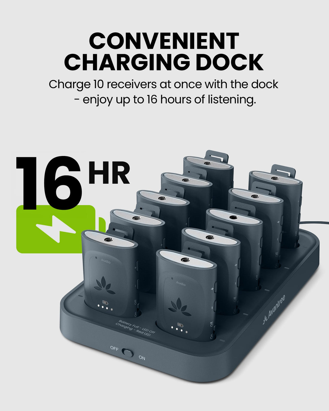 AuraPlex MX Auracast Assistive Listening System for churches and public spaces with charging dock and up to 16 hours listening