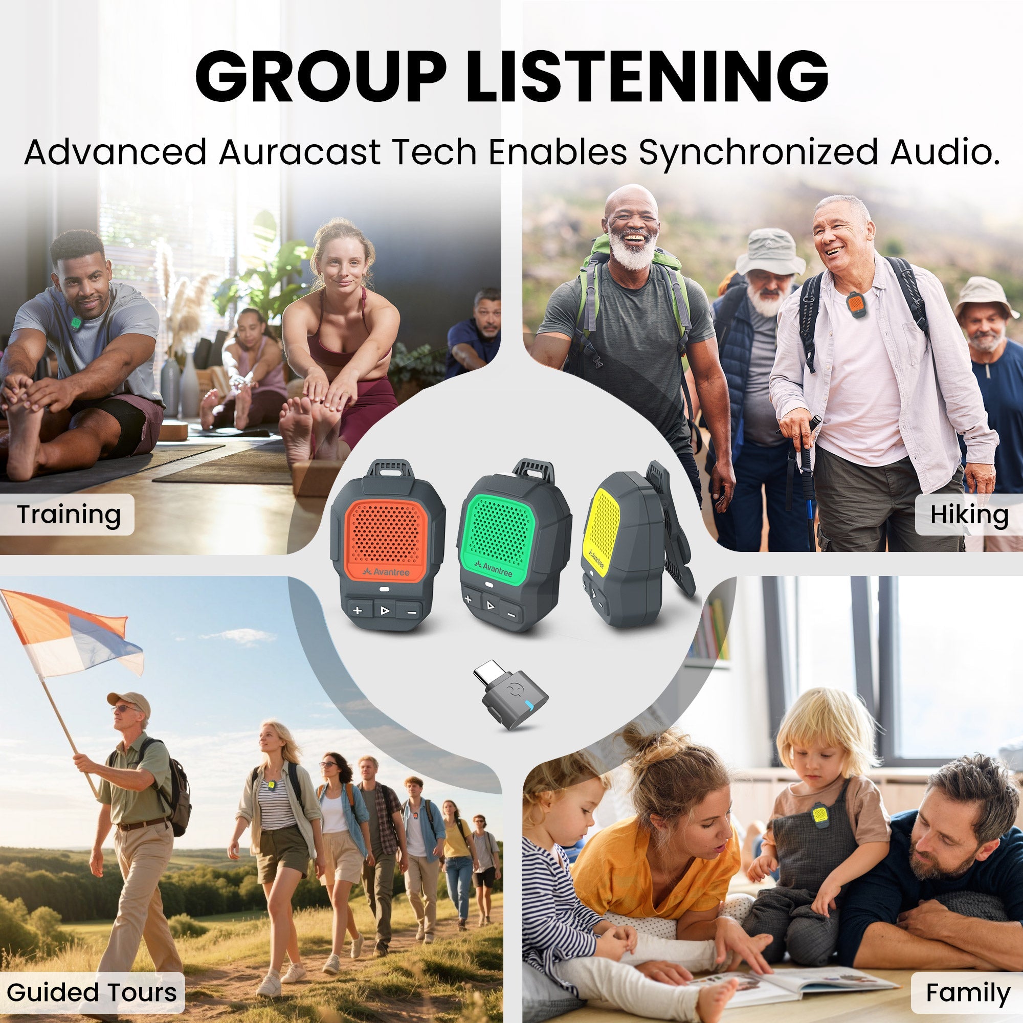 ShareCast 
Auracast wireless speaker tour guide system
Clip-On Waterproof Speakers for Any Group Activity like Training ,Hinking, tours or Family gathering  