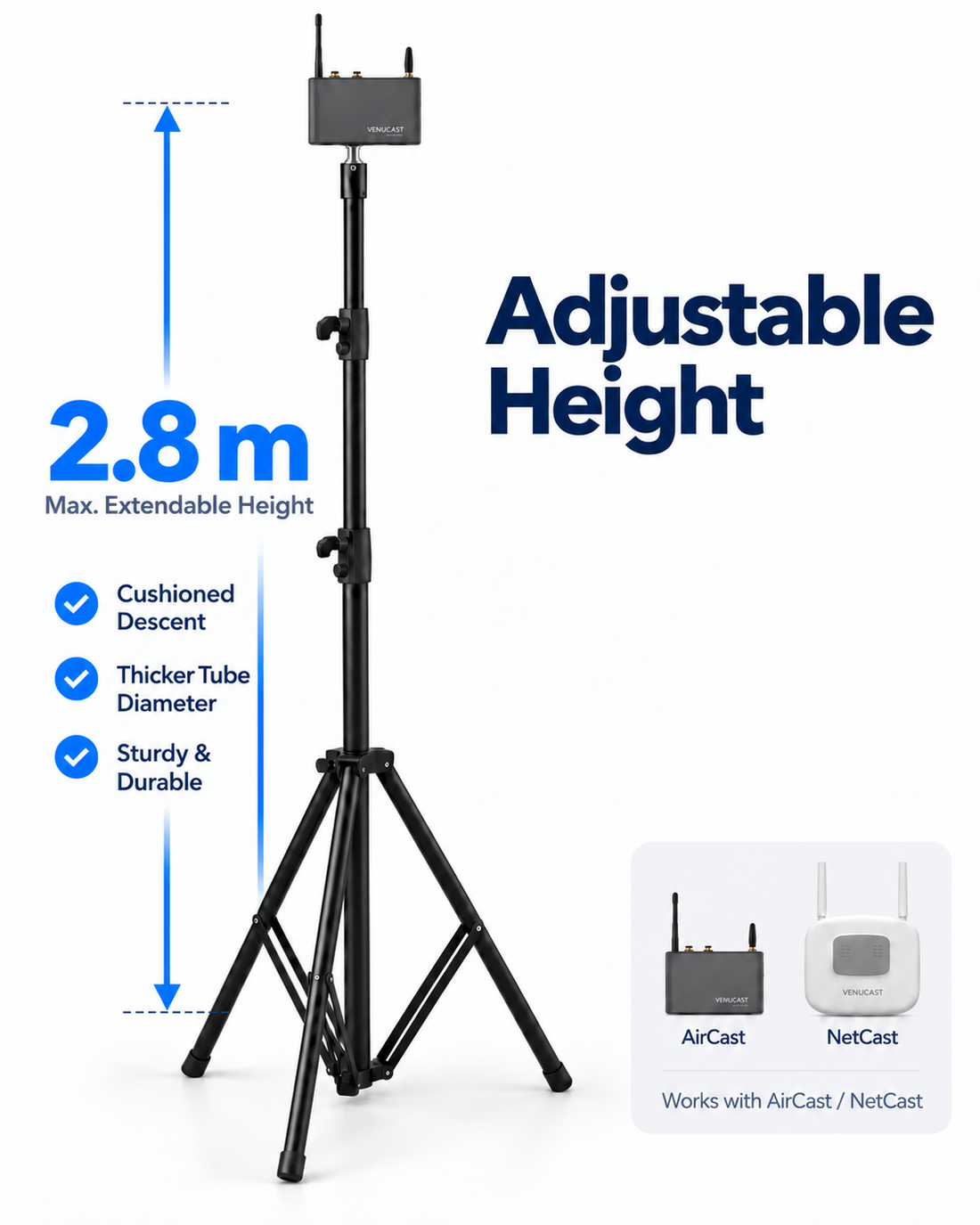 Venucast Adjustable Tripod Stand for AirCast & NetCast Transmitters