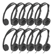 10-Pack Wired On-Ear Headphones with 3.5mm Jack for churches, tours, and events, built for larger groups and shared environments 