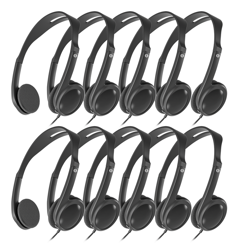 10-Pack Wired On-Ear Headphones with 3.5mm Jack for churches, tours, and events, built for larger groups and shared environments 