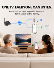 Aura C BYOD Auracast Receiver for Phones. Connect Bluetooth Headphones & Hearing Aids for TV,  Churches or venues for Assistive Listening.