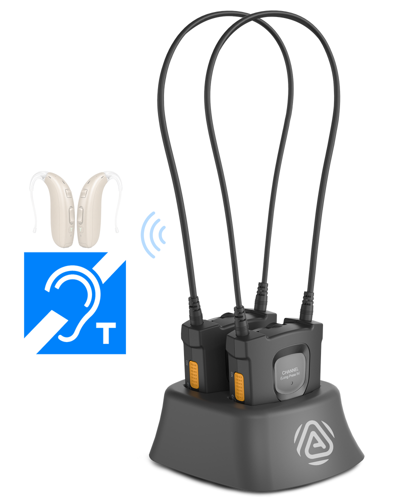 AuraCoil 2-Pack Auracast Receiver Set with Built-in T-Coil Neckloop for Hearing Aids, Assistive Listening for Churches, Nursing Homes & Public Venues, L/R Balance & Volume Control
