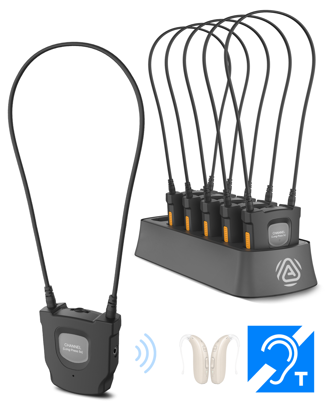 AuraCoil 6-Pack Auracast Receiver Set with Built-in T-Coil Neckloop for Hearing Aids, Assistive Listening for Churches, Nursing Homes & Public Venues, L/R Balance & Volume Control