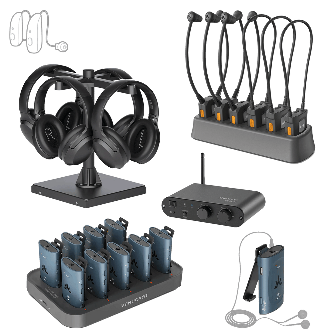 AuraPlex X20 Pro Auracast Group (10 AuraClip &amp; 4 Aria Aura &amp; 3 AuraBand &amp; 3 AuraCoil) Listening Kit w/ Charging Dock