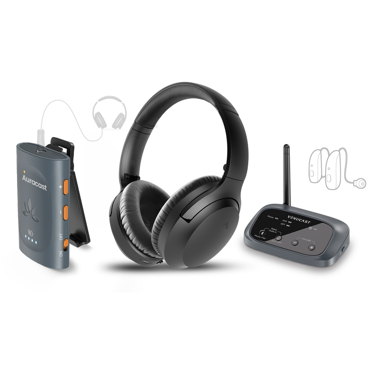 AuraPlex X2 Auracast Group 1 Oasis Aura Transmitter & 1 Auraclip & 1 Aria Aura) Listening Kit. Supports venue receivers, compatible hearing aids & wireless headphones.