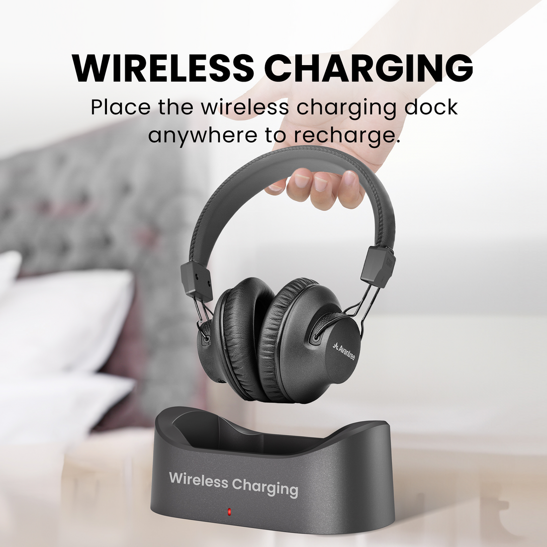 HT5009 Plus Wireless TV Headphones with cleare voice for shared spaces and seniors, supporting wireless charging and easy portable charging.