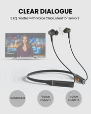 Loop Auracast TV Earbuds with clear dialogue, easy charging dock. Featuring 3 EQ modes, Clear Voice, and Balanced, ideal for seniors.