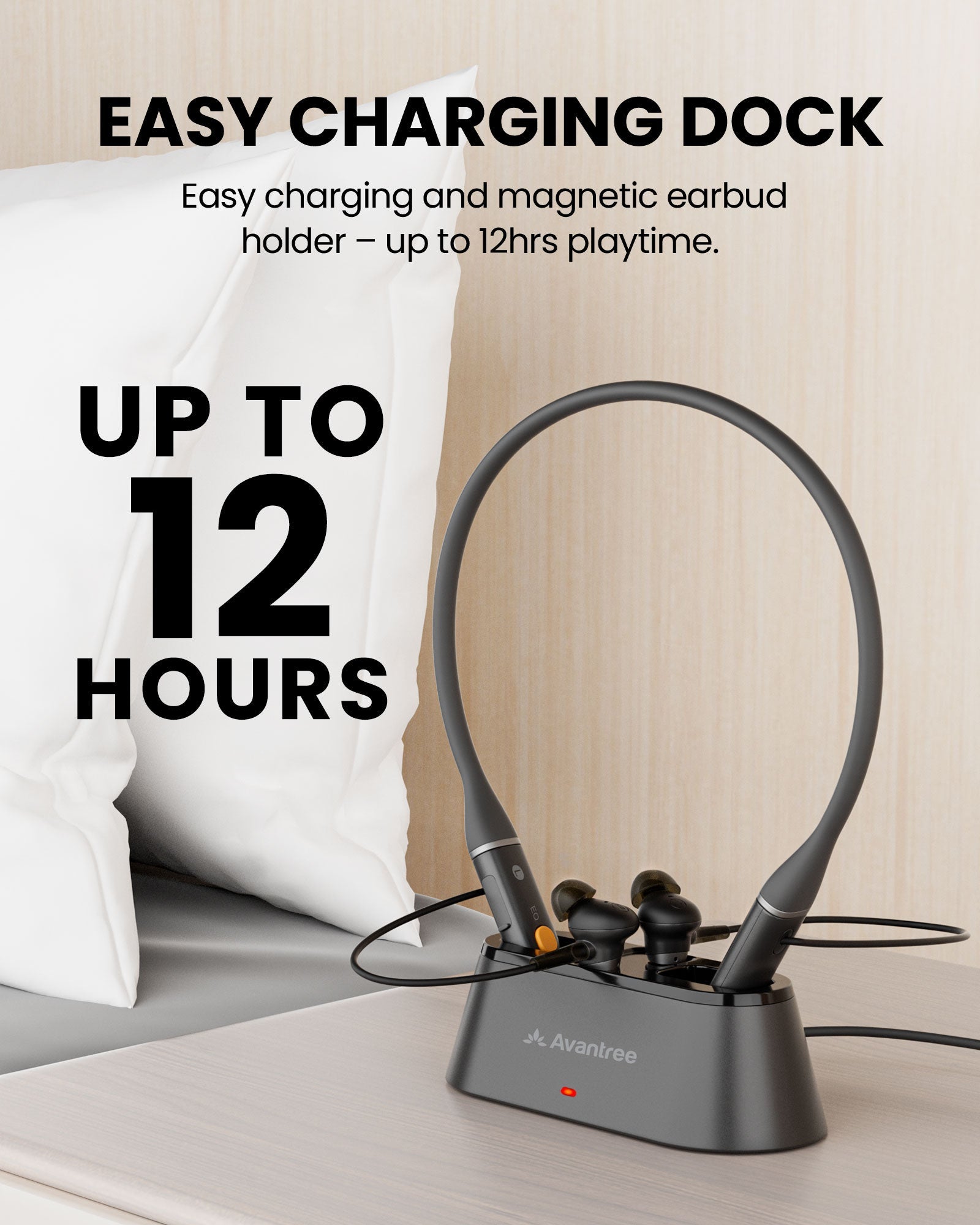 Loop Auracast TV Earbuds with clear dialogue, easy charging dock, magnetic earbuds, and up to 12 hours of playtime.