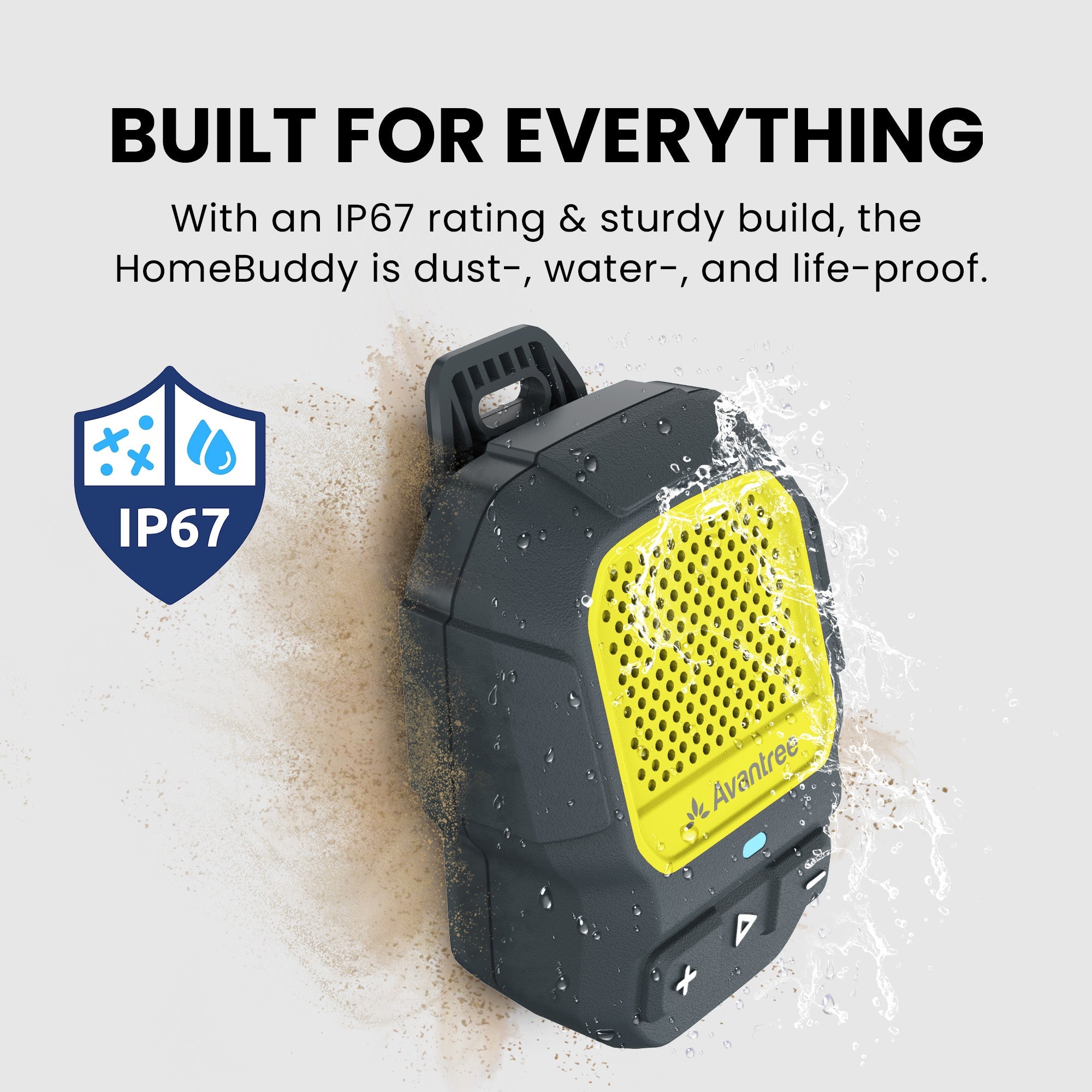 ShareCast Solo
Auracast clip on speaker 
Waterproof Speaker for Any activity with IP67 rating and sturdy build . Dust , life and water proof