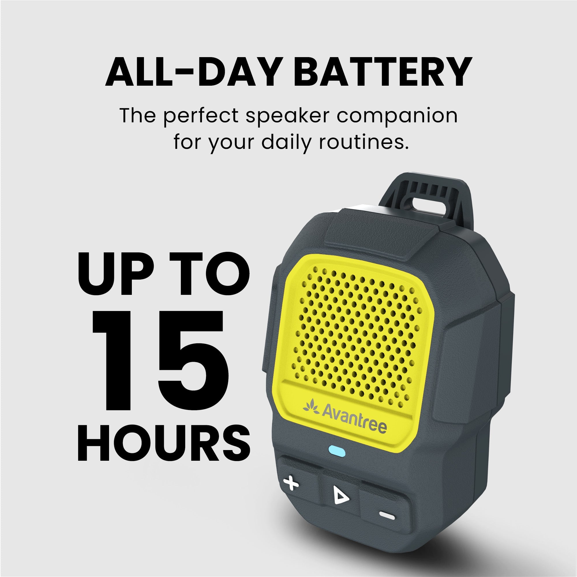 ShareCast Solo
Auracast clip on speaker 
All-day battery for your daily routines 
Up to 15 hours battery life 
