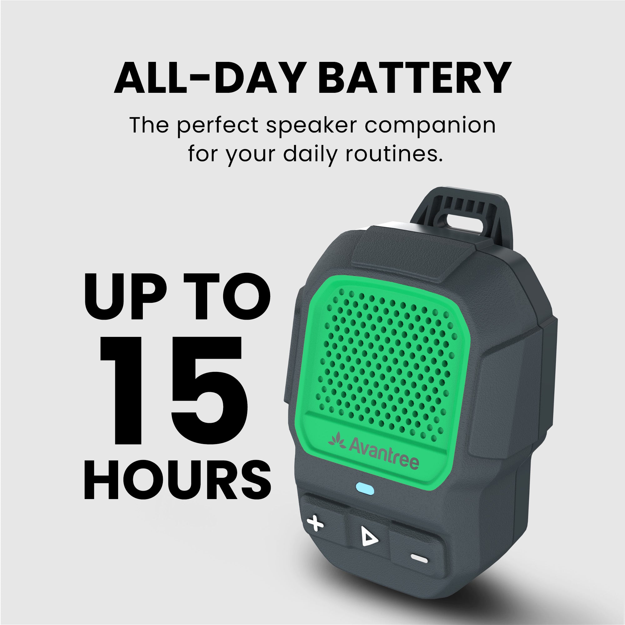 ShareCast Solo
Auracast clip on speaker 
All-day battery for your daily routines 
Up to 15 hours battery life 
