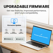 C82 Aura USB-C Transmitter for Auracast hearing aids and group listening, features upgradable firmware for improved performance and future compatibility.