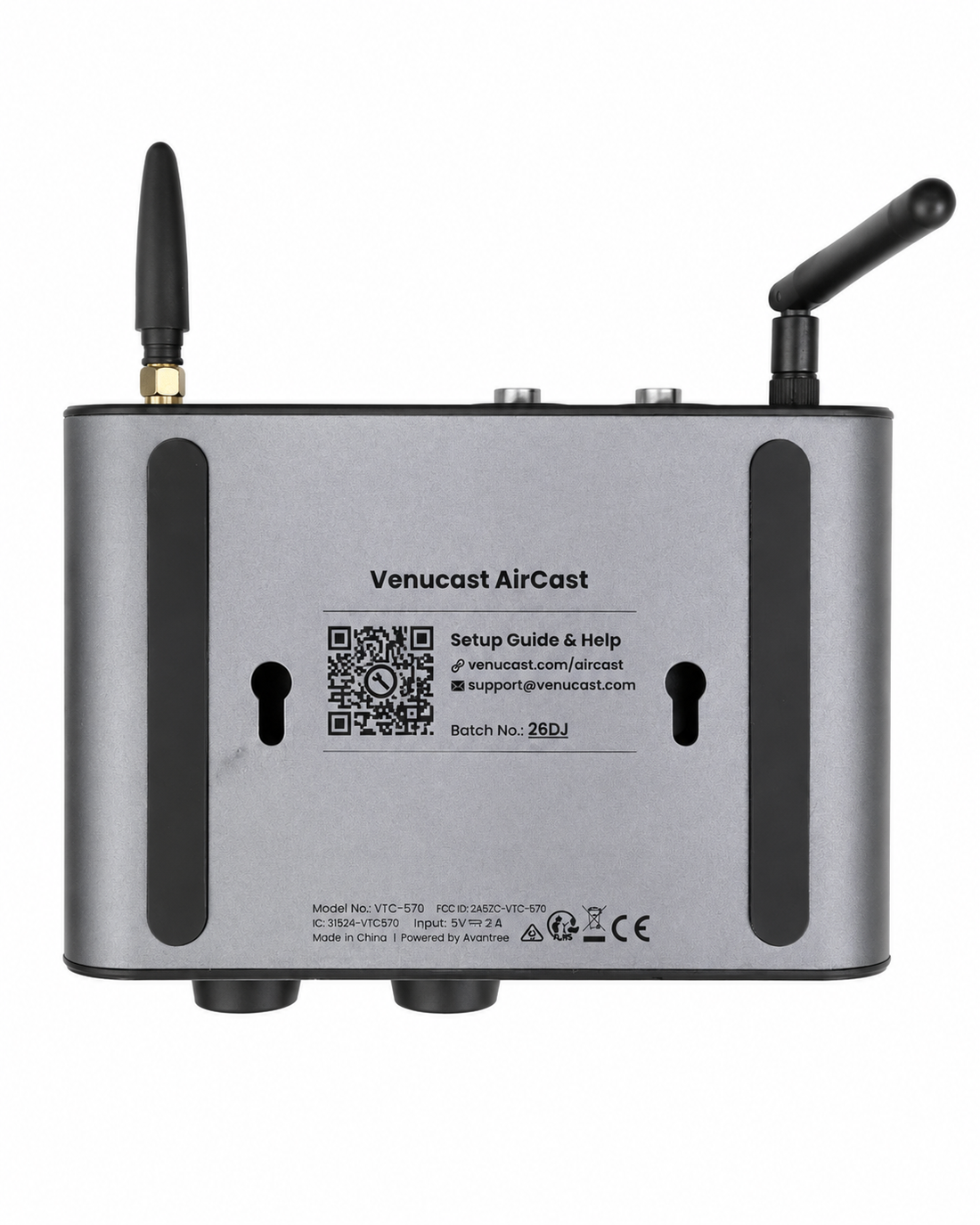 AirCast Professional Auracast  transmitter for churches, theaters, stadiums, museums, and other venues. QR code for easy set-up