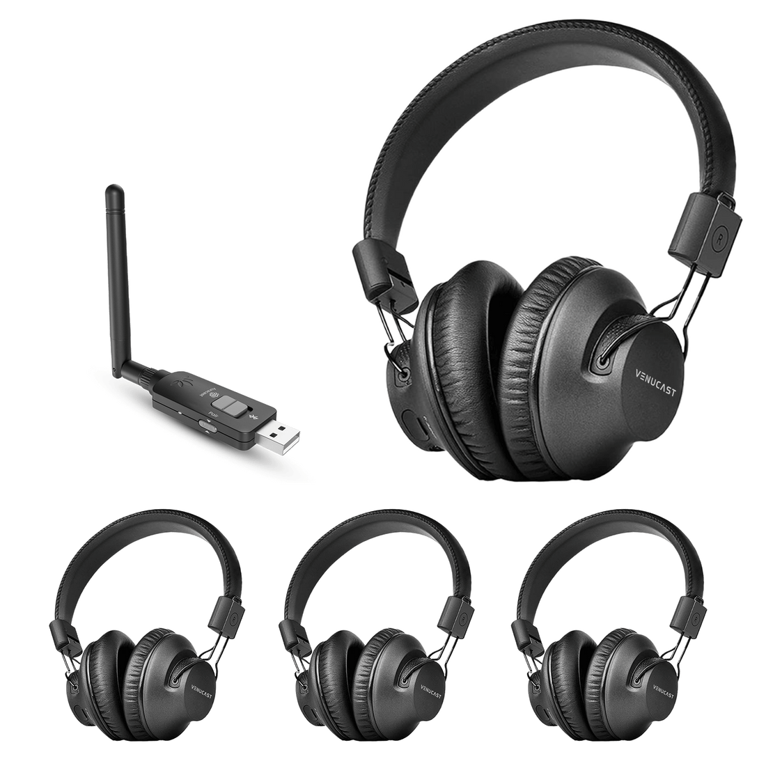 LitePlex H4 USB Venue Transmitter + 4 Headphones for classroom PC , Ready for Churches & Classrooms Ideal for Sermons, Lessons & Group Listening