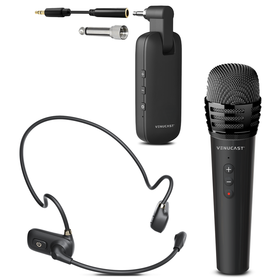 FreeMic Duo Wireless Headset & Handheld Microphone System for Powered Speakers, Mixer, & Venucast Transmitters for Teaching, and Small Events. Suppports 3.5mm and 6.35mm .