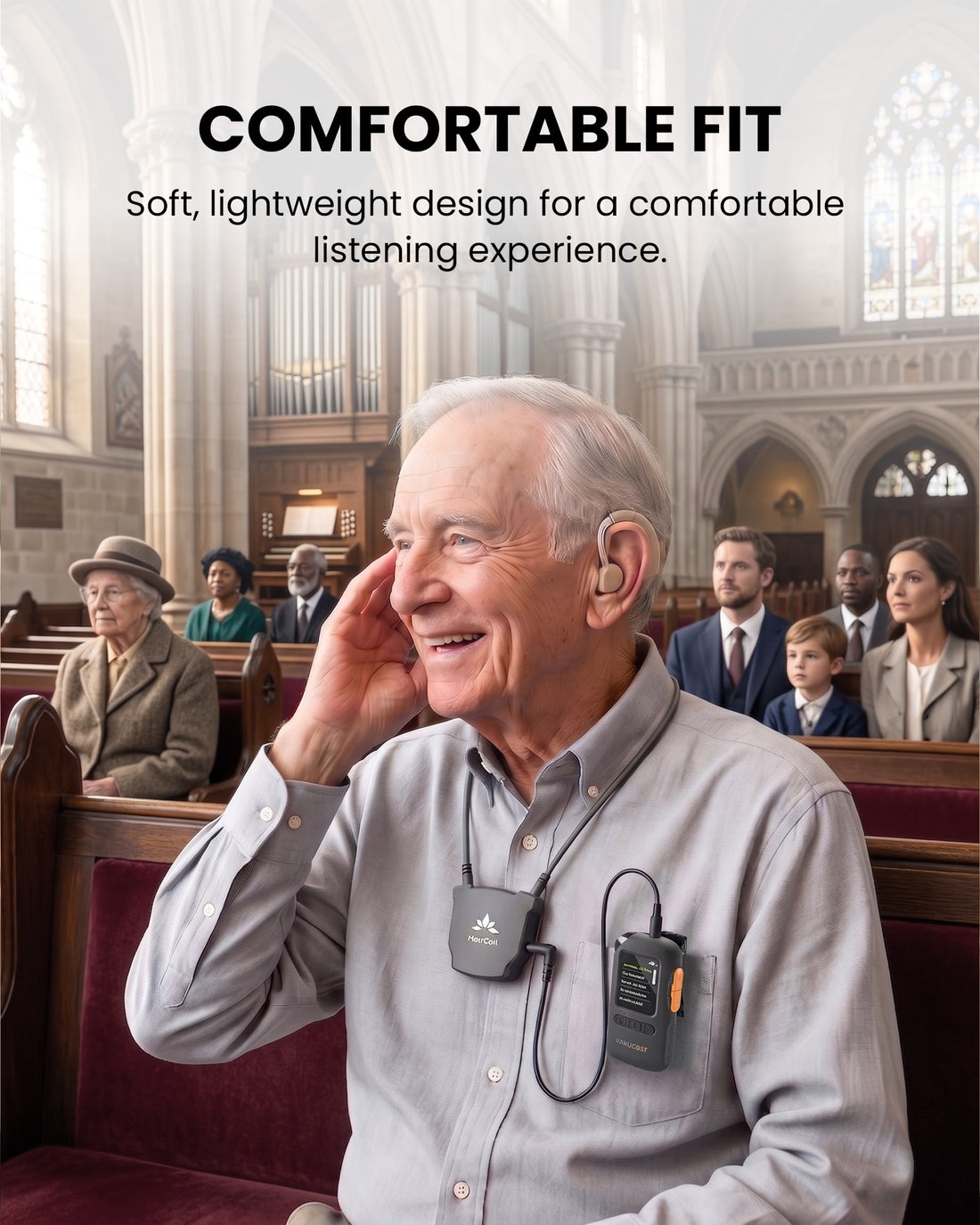 HearCoil Passive Neckloop for Telecoil Hearing Aids & Audio Receivers. Soft and lightweight for comfortable listening.