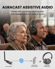 LitePlex H4 USB Venue Transmitter + 4 Headphones for church, classrooms. and events with clear audio. Compatible with Auracast hearing aids and headphones.