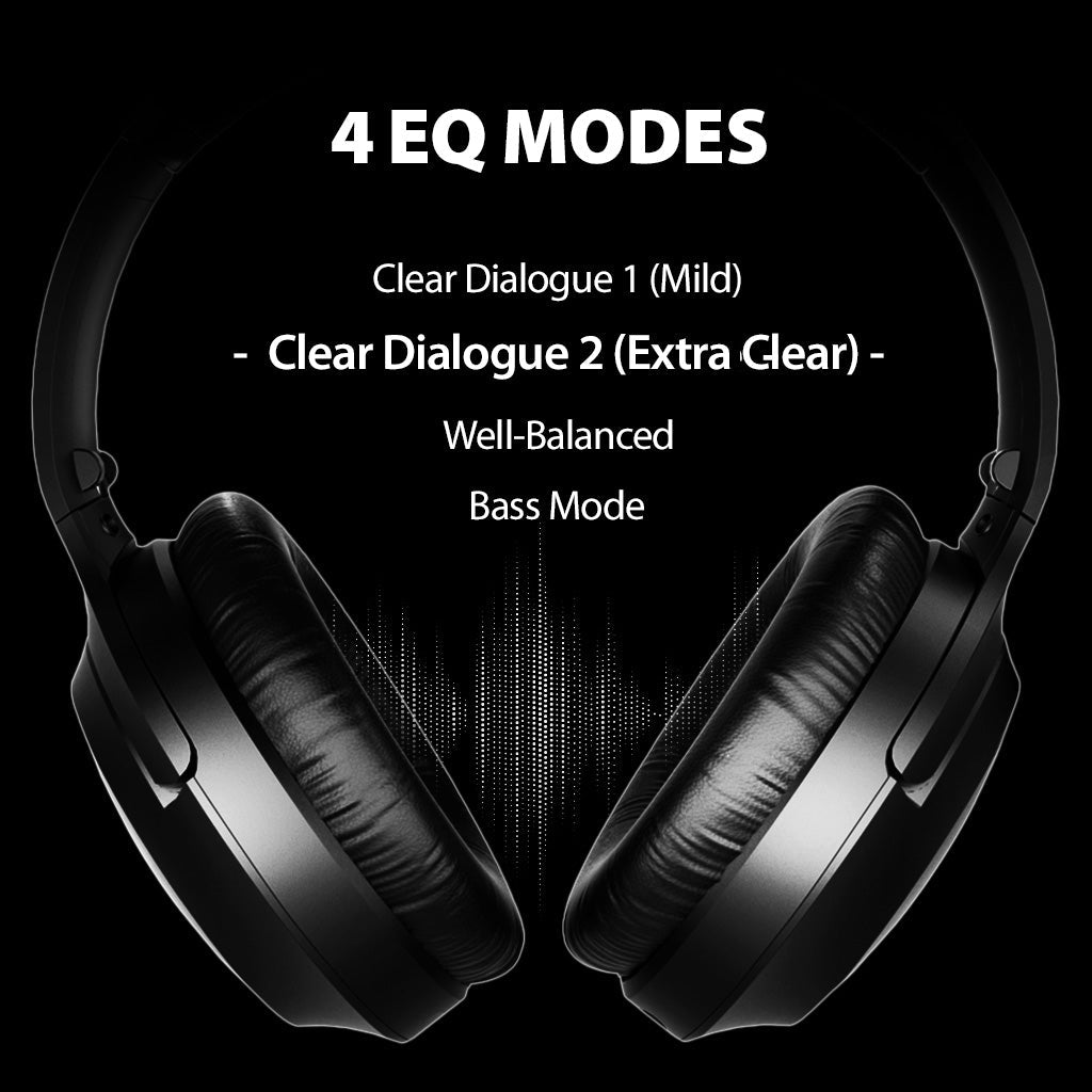 Aria Aura Auracast Headphones for Public Spaces with 4 EQ modes for clear dialogue, balanced sound, and bass.