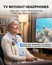 ShareCast Solo Clip-On Auracast Speaker with LE Audio for clear sound without earbuds for long listening sessions. Non-TV use, and requires a Bluetooth or Auracast transmitter.