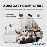 Infinity NC ANC Earbuds with LE Audio, Auracast, HD calls, and custom EQ, with LE Audio support for connecting to public Auracast audio broadcasts.