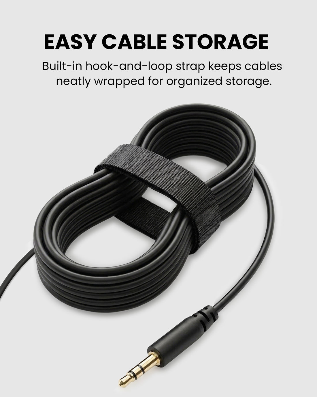Wired on-ear headphones with 3.5mm jack with easy cable storage for neat, tangle-free use and organized storage.