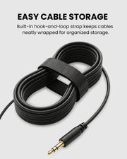 Wired on-ear headphones with 3.5mm jack with easy cable storage for neat, tangle-free use and organized storage.