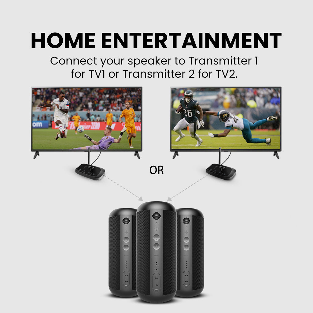 Avantree Flex Base 2, Extra Transmitter ONLY for Avantree Harmony / Quartet System - Not Compatible with Other Bluetooth Headphones / Speakers with wide-range connectivity, supporting multiple TV connections and flexible audio sources.